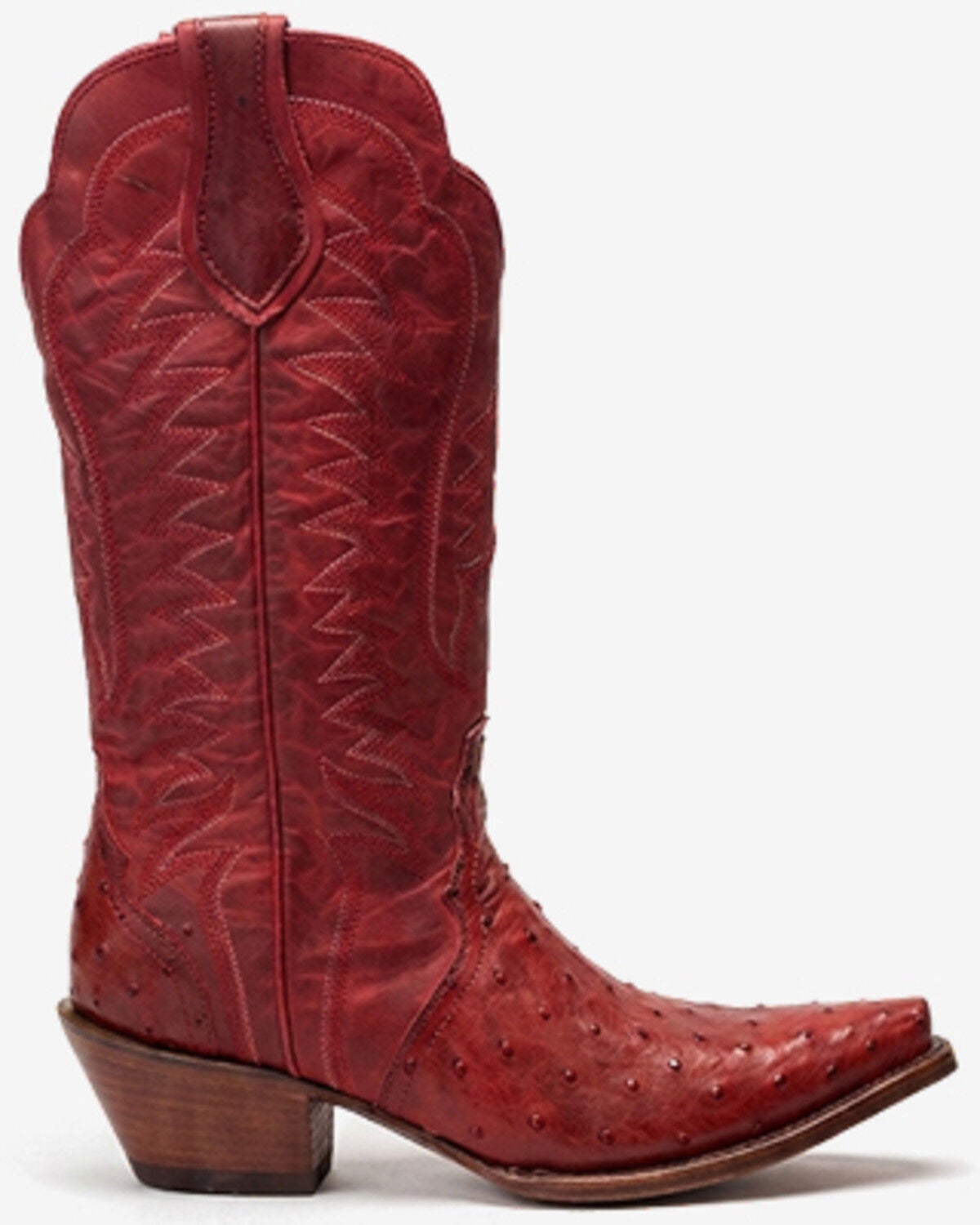 Shyanne Women's Alondra Exotic Ostrich Western Boots - Snip Toe, Red, hi-res