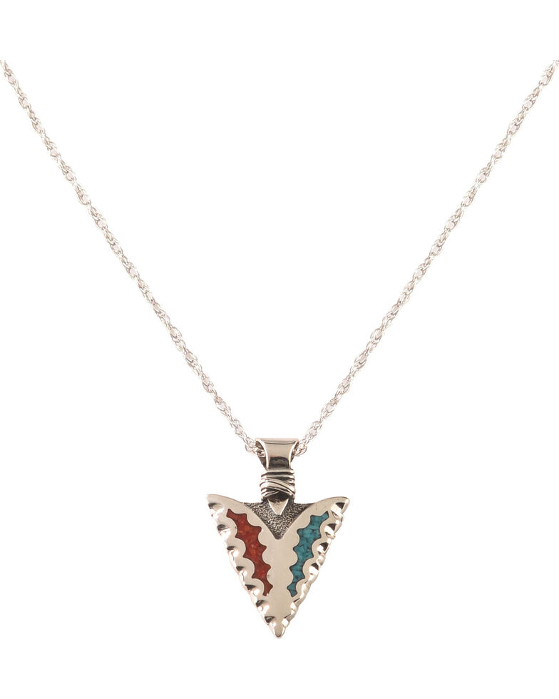 Silver Legends Women's Turquoise and Coral Arrowhead Necklace , Turquoise, hi-res