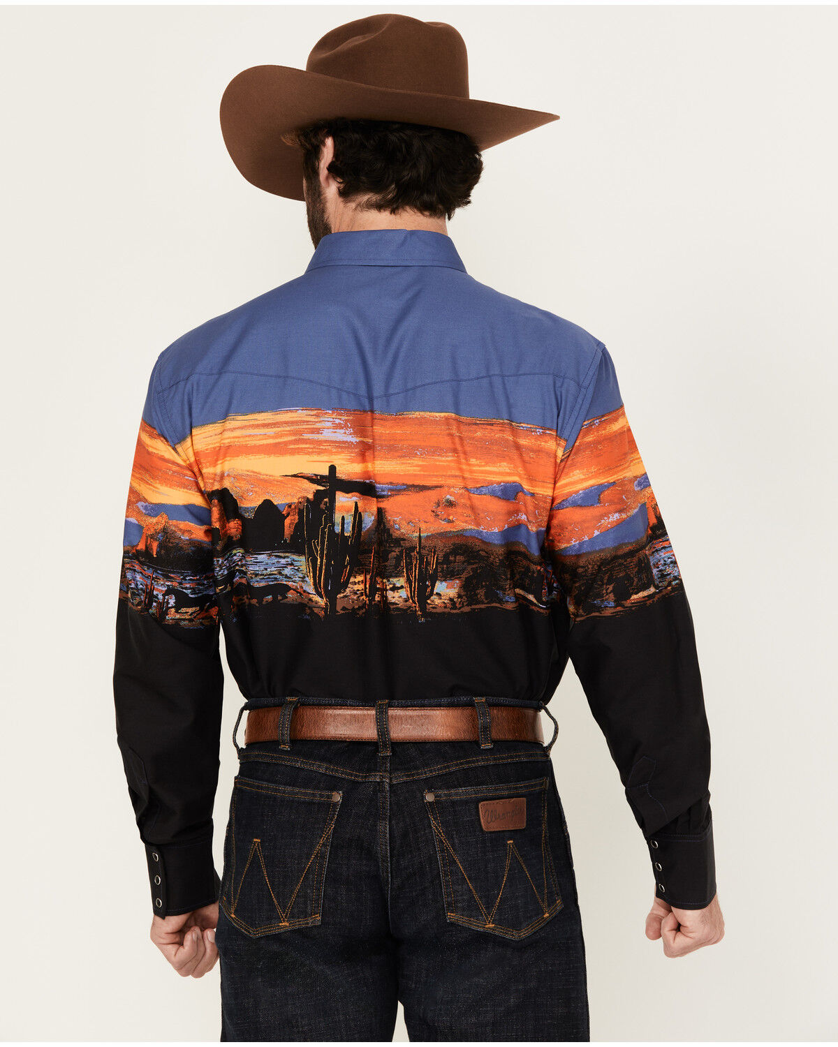お気に入り Border Checotah Men's Wrangler Print Snap Sleeve Long トップス