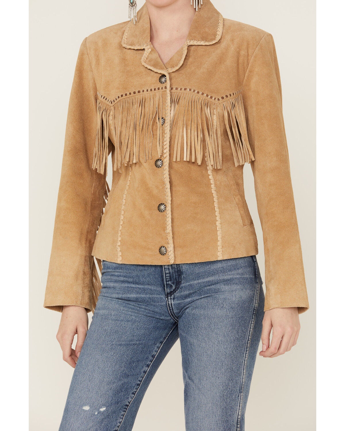 Image #3 - Scully Women's Suede Snap Fringe Jacket, Tan, hi-res