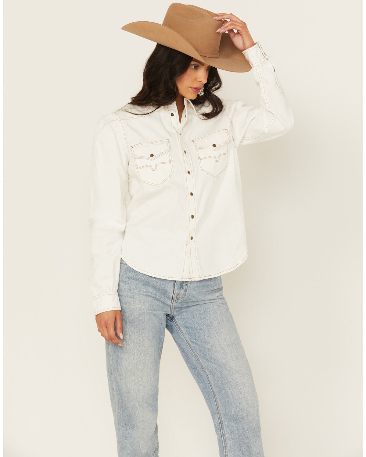 Kimes Ranch Women's Jane Long Sleeve Snap Cropped Western Shirt, White, hi-res
