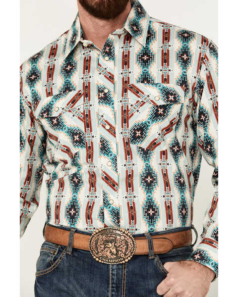 Image #3 - Panhandle Select Men's Southwestern Print Long Sleeve Snap Western Shirt, Cream, hi-res