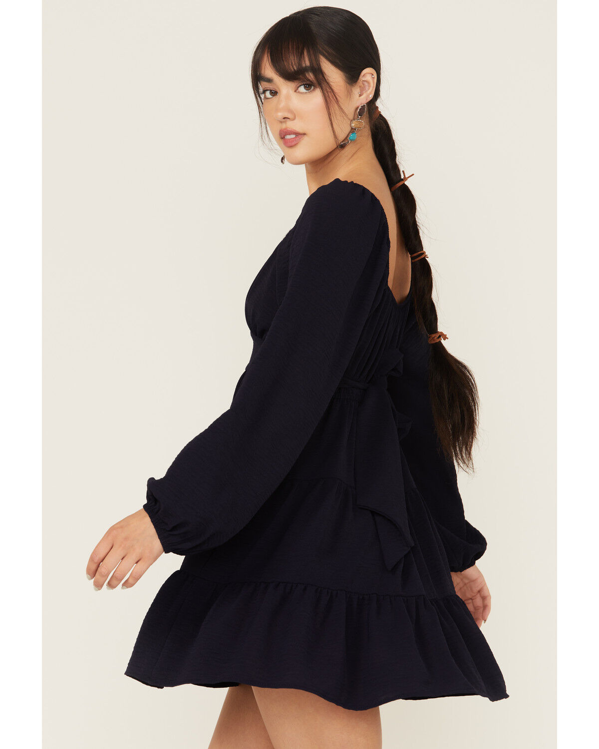 Image #2 - Originality Women's Boot Barn Exclusive Solid Long Sleeve Mini Dress, Navy, hi-res