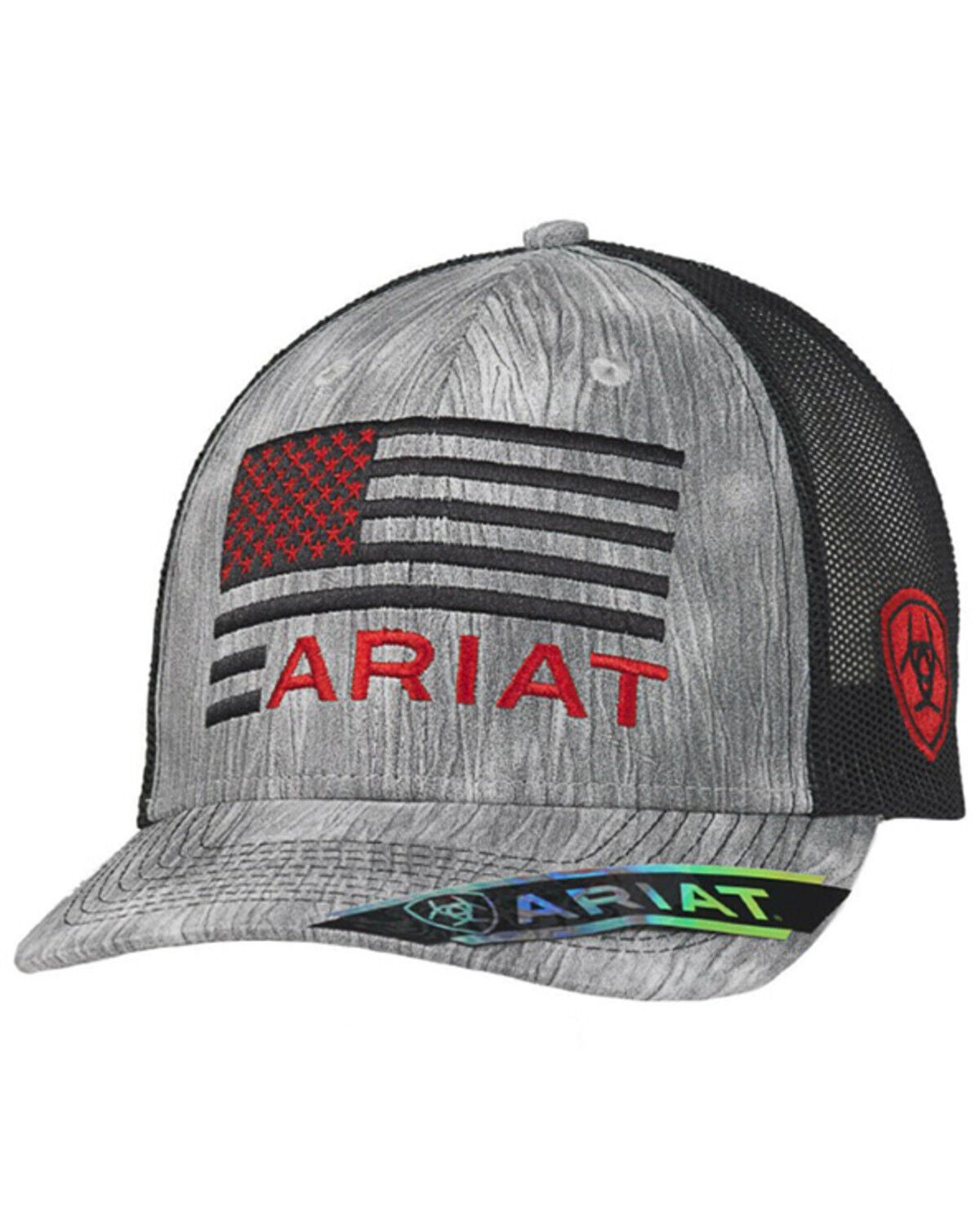Ariat Men's Flag Shield Logo Ball Cap, Grey, hi-res