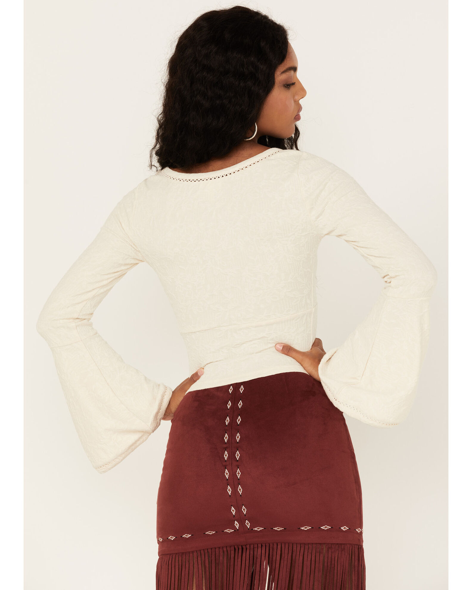 Image #4 - Shyanne Women's Deep V-Neck Bell Sleeve Crop Top, Cream, hi-res