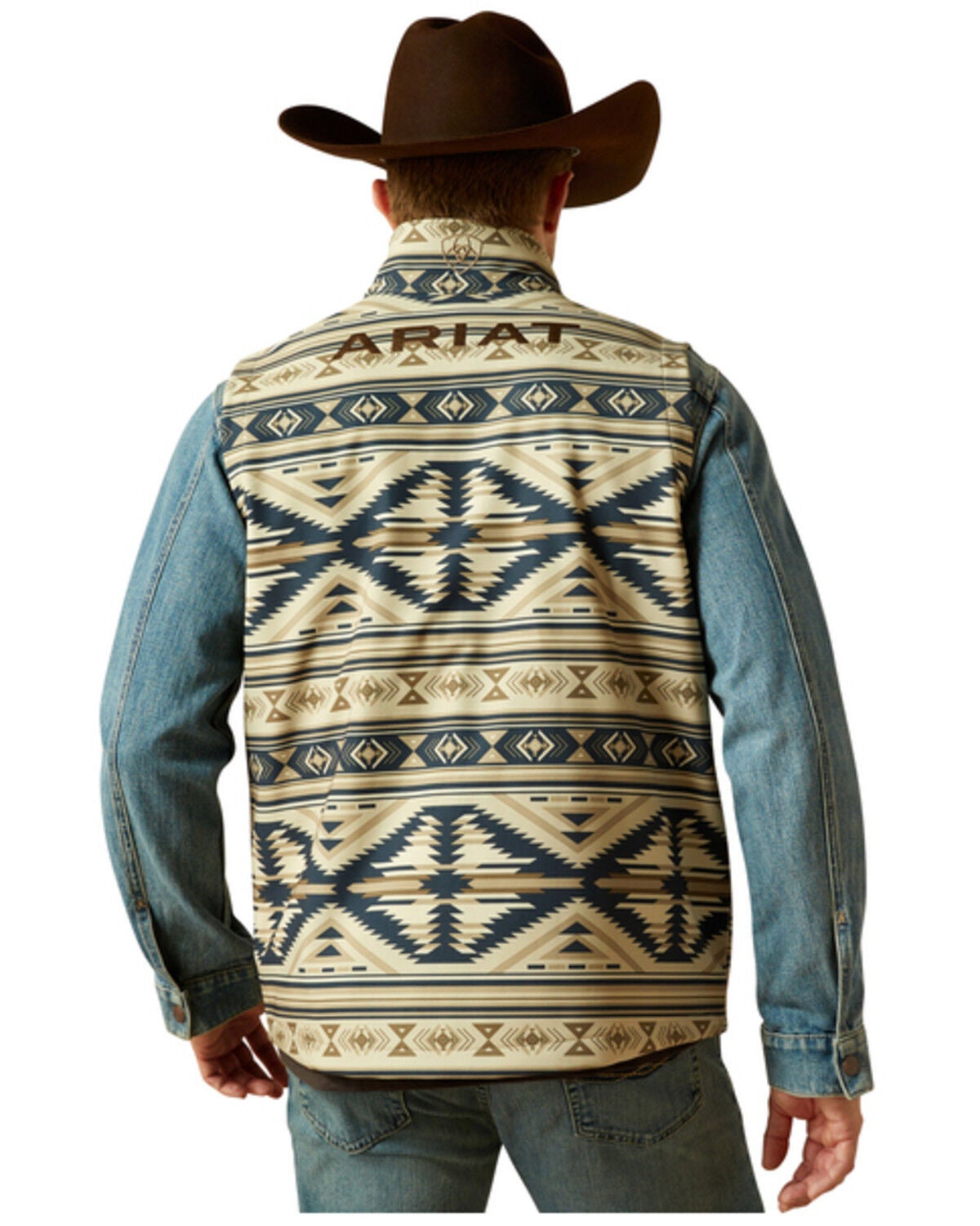Image #3 - Ariat Men's Logo Softshell Vest, Cream, hi-res