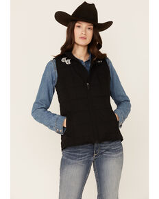 Ariat Women's Compton Cowboys Logo Tek Crius Zip-Front Vest , Black, hi-res