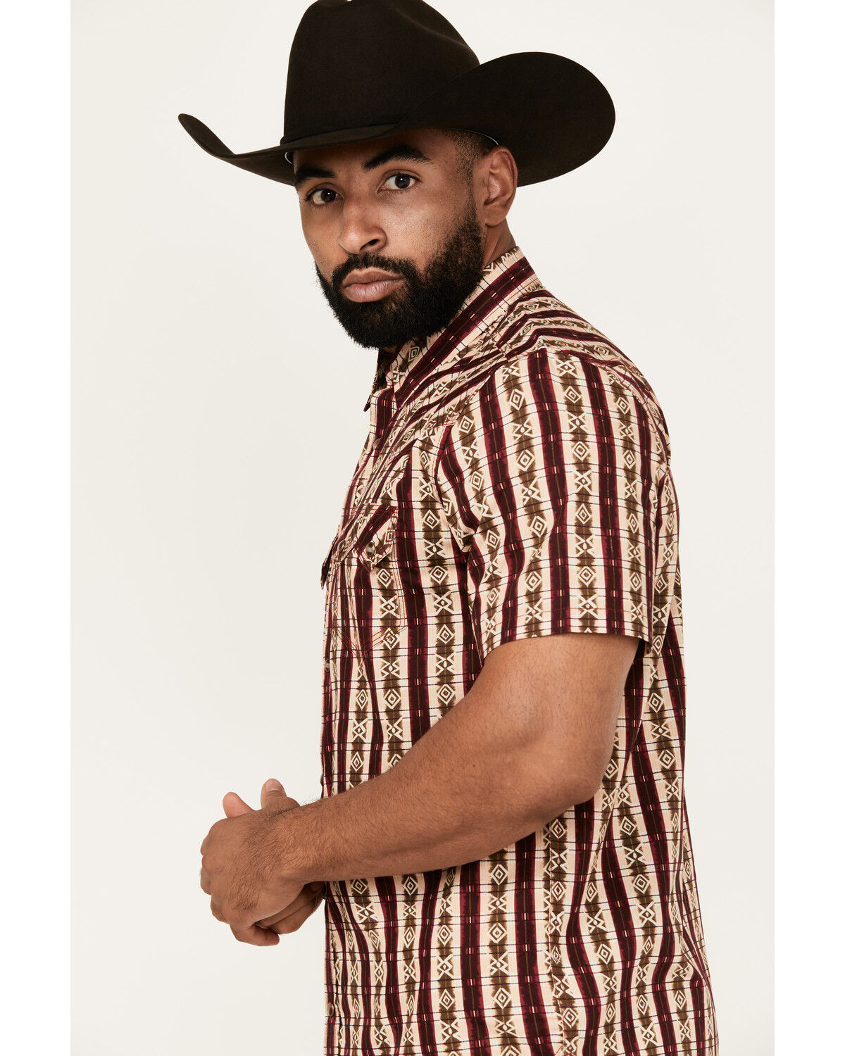 Image #2 - Moonshine Spirit Men's Experience Southwestern Striped Print Short Sleeve Snap Western Shirt, Cream, hi-res