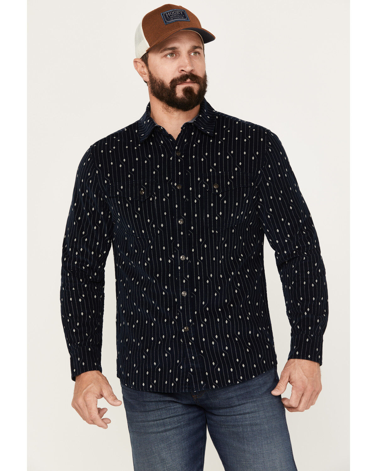 Image #1 - Pendleton Men's Corduroy Long Sleeve Western Snap Shirt, Blue, hi-res
