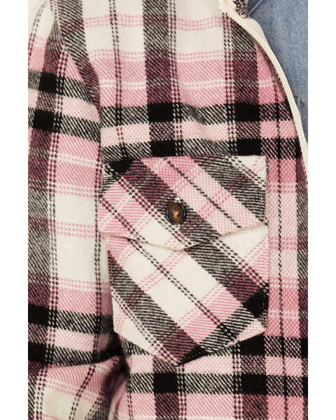Shyanne Girls' Pink & Ivory Canvas Plaid Hooded Shirt Jacket, Ivory, hi-res