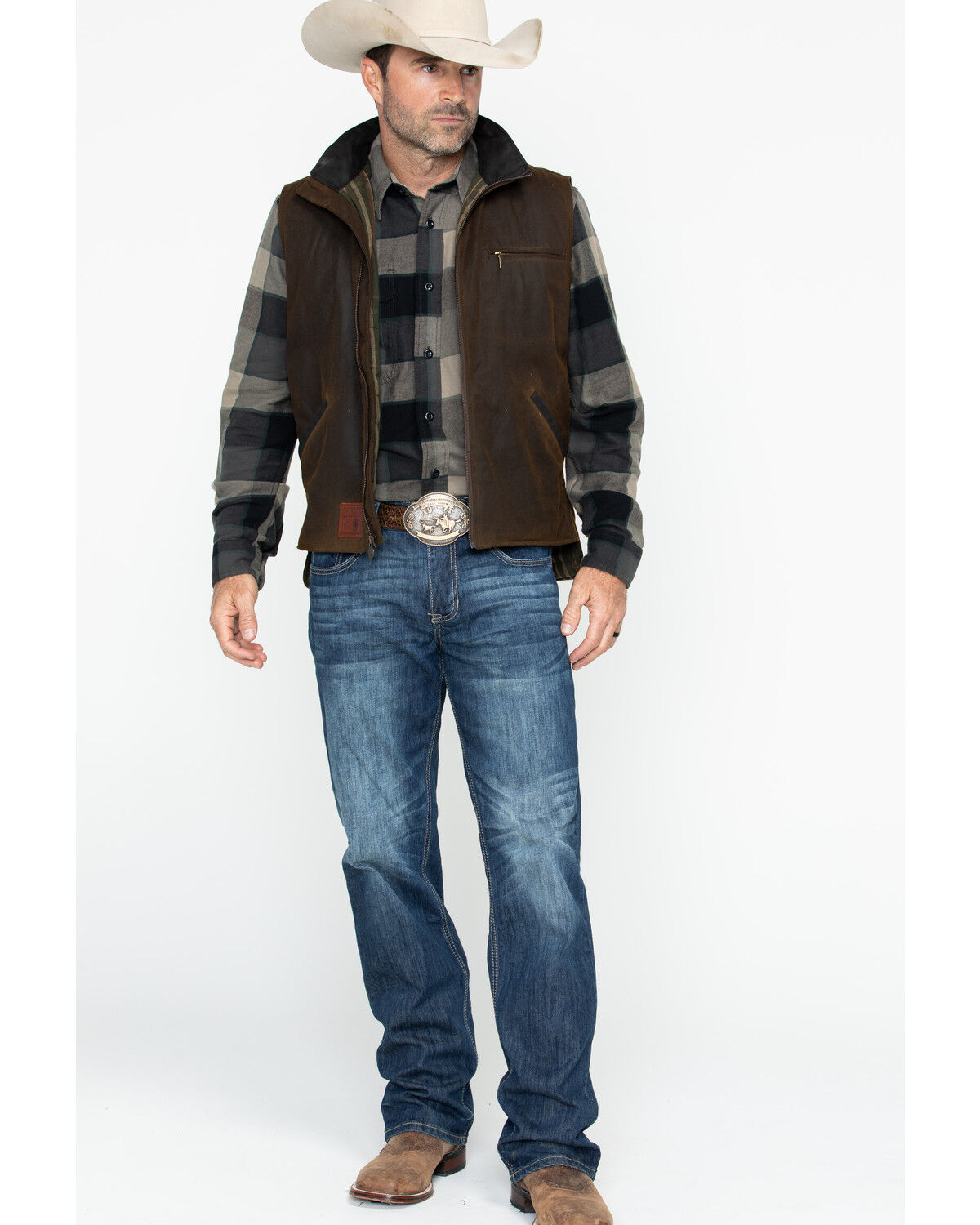 Image #6 - Outback Trading Co Men's Sawbuck Flannel Lined Oilskin Zip-Front Vest, Sage, hi-res
