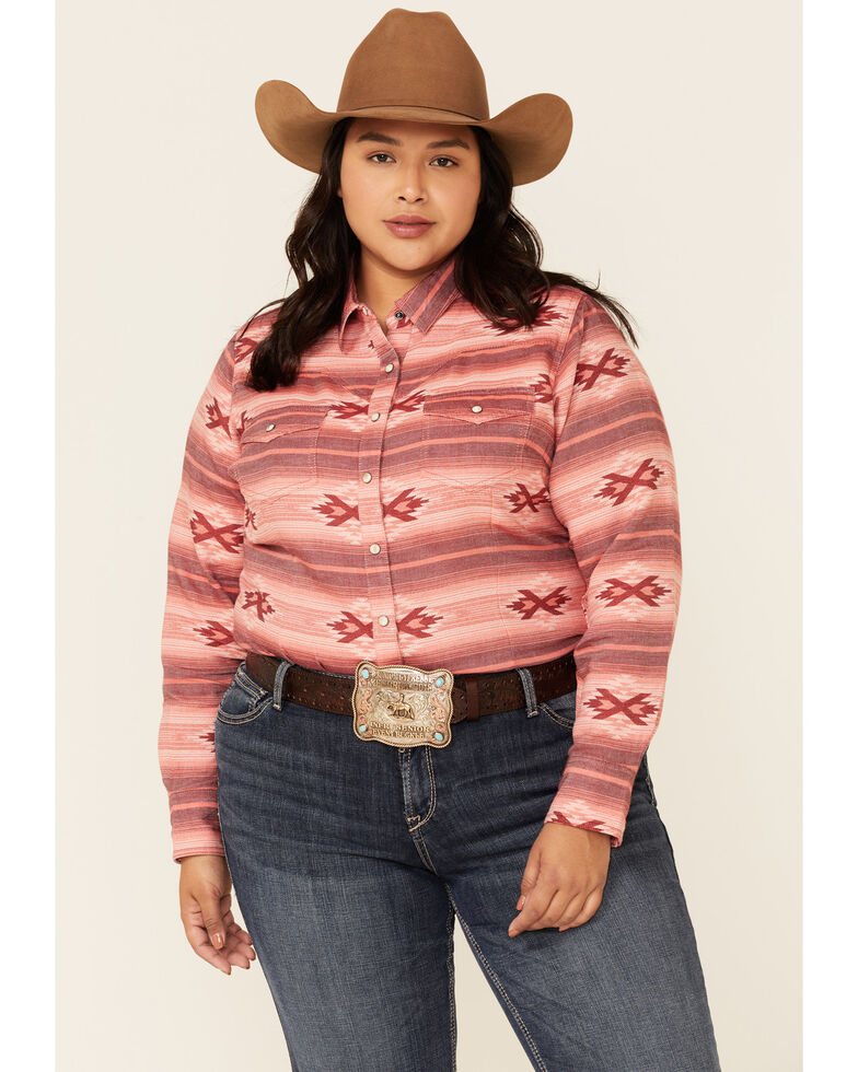 Ariat Women's R.E.A.L Adorable Red Serape Print Long Sleeve Snap Western Core Shirt - Plus, Red, hi-res