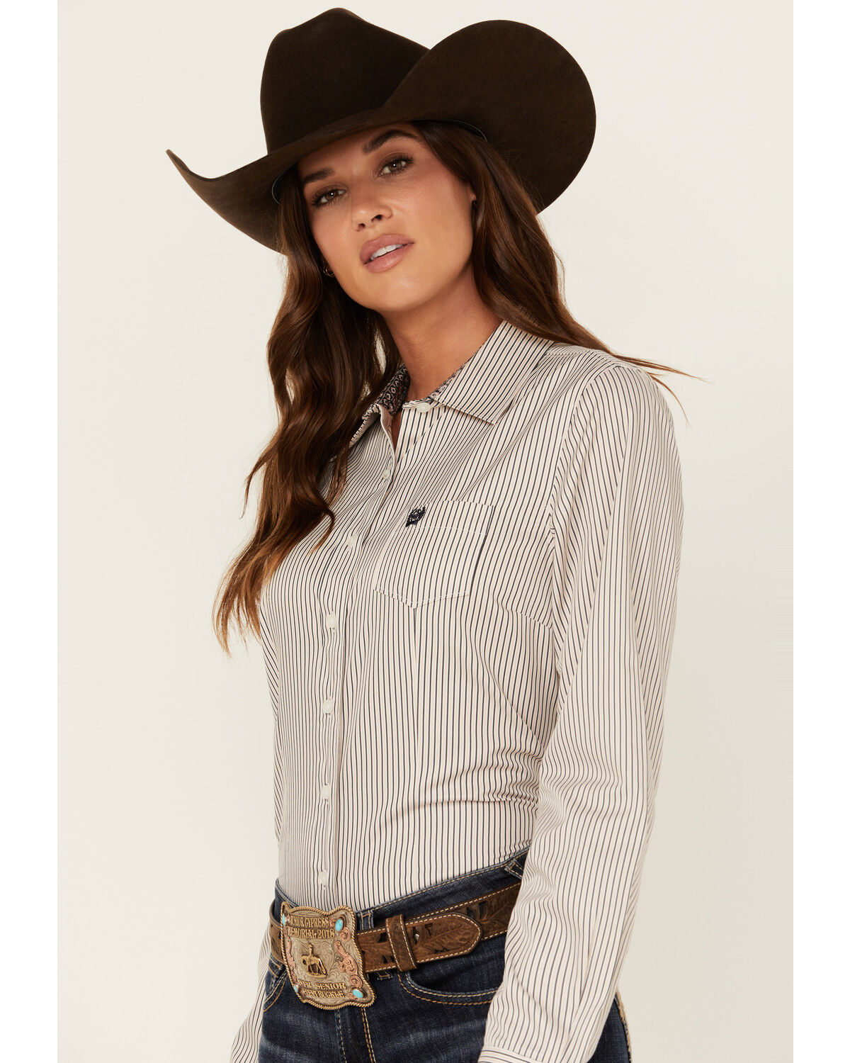 Image #2 - Cinch Women's Striped Long Sleeve Button Down Western Shirt, Purple, hi-res