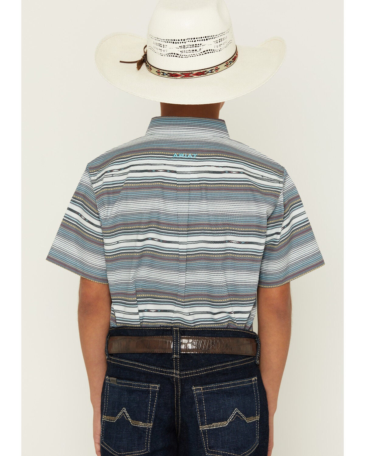 Image #4 - Ariat Boys' Serape Striped Short Sleeve Button-Down Western Shirt, Multi, hi-res