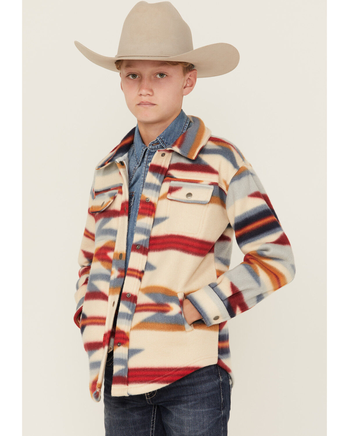 Image #1 - Fornia Boys' Southwestern Print Snap Shacket, Red, hi-res