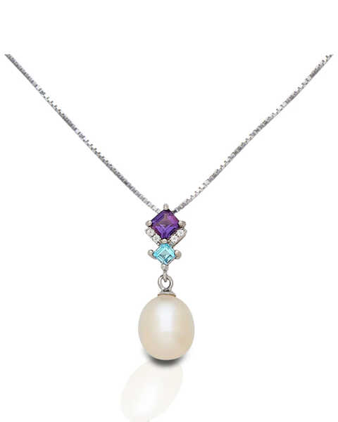 Image #1 - Kelly Herd Women's Amethyst & Topaz Teardrop Pearl Pendant Silver Necklace, Purple, hi-res