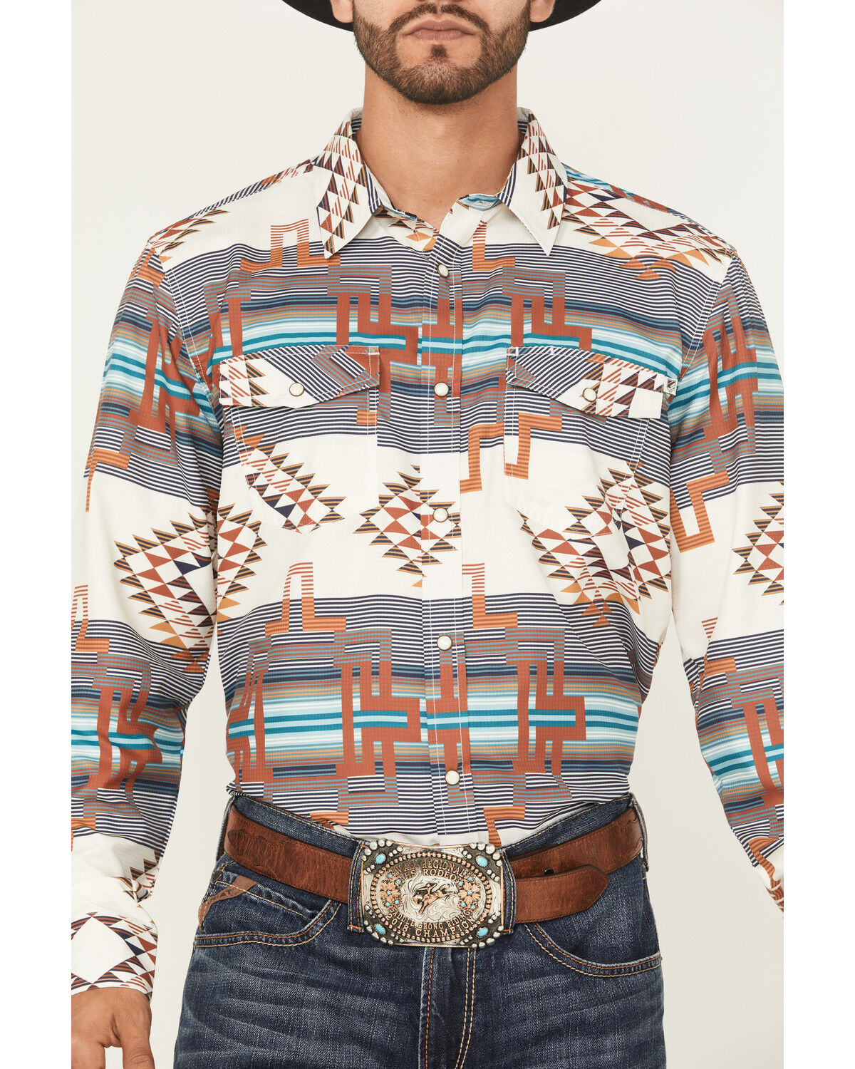 Image #3 - RANK 45® Men's Bodo Southwestern Print Long Sleeve Performance Western Shirt, Ivory, hi-res
