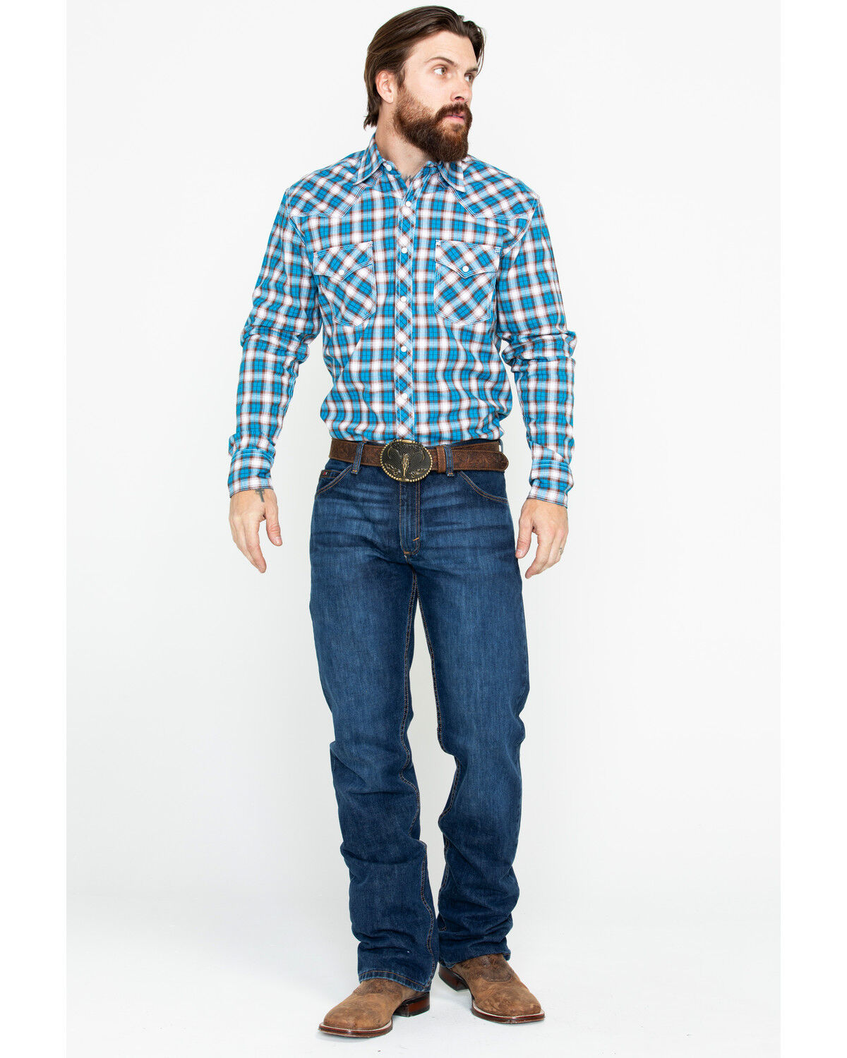 Image #6 - Wrangler 20X Men's Plaid Print Competition Advanced Comfort Long Sleeve Western Shirt, , hi-res