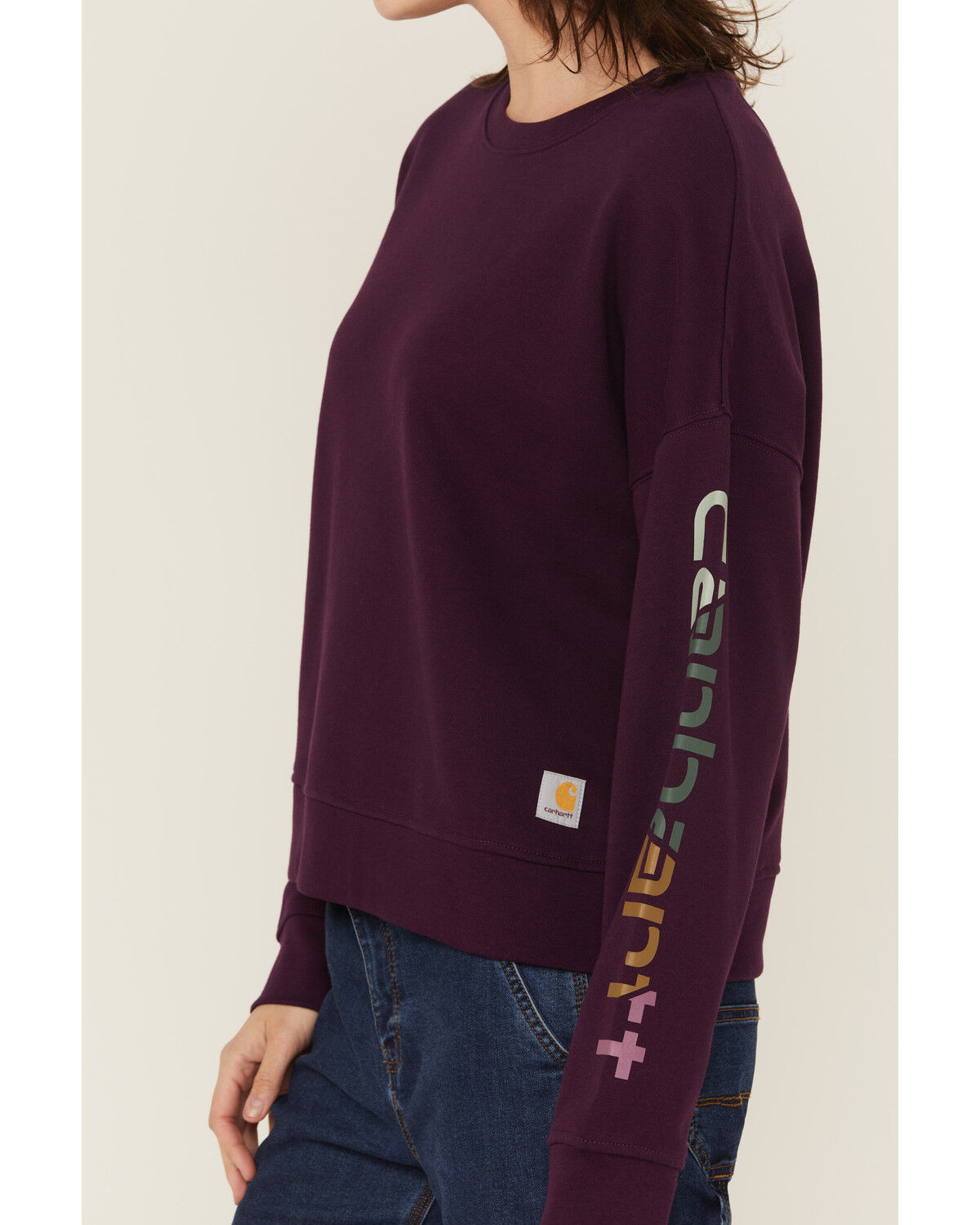 Image #3 - Carhartt Women's TENCEL™ Fiber Series Loose Fit Long Sleeve Graphic Sweatshirt, Purple, hi-res