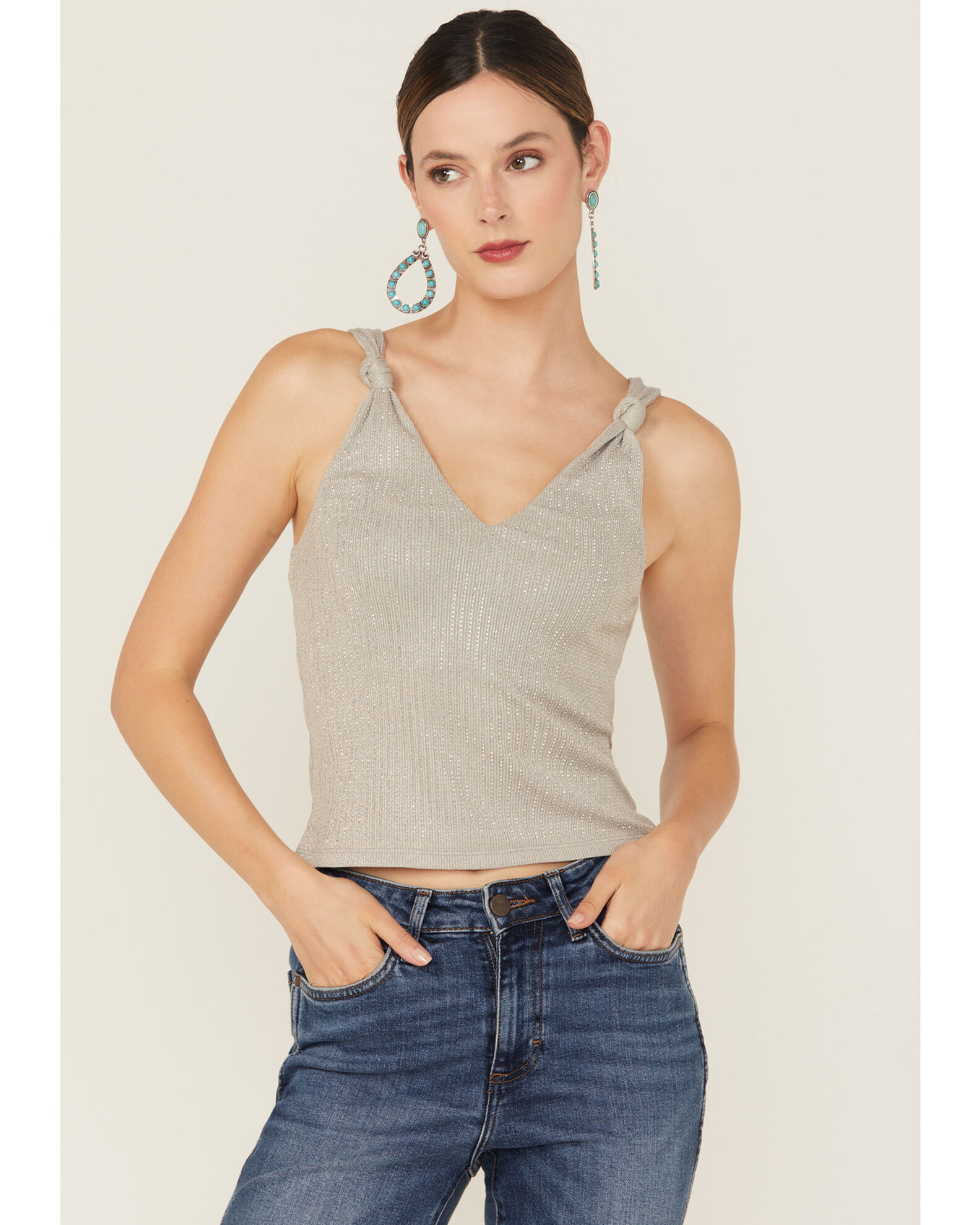 Miss Me Women's Rhinestone Knotted Sleeveless Tank Top - Country Outfitter