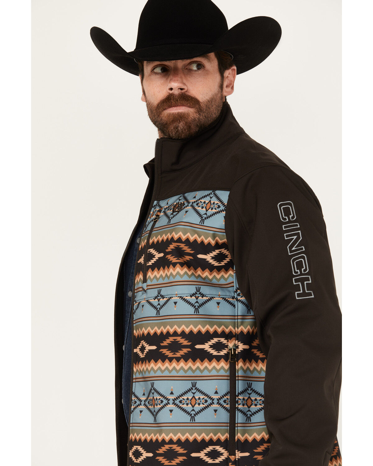 Image #2 - Cinch Men's Blocked Southwestern Softshell Jacket, Brown, hi-res