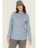 Image #1 - Wrangler Women's FR Riverside Plaid Print Long Sleeve Snap Work Shirt, Blue, hi-res