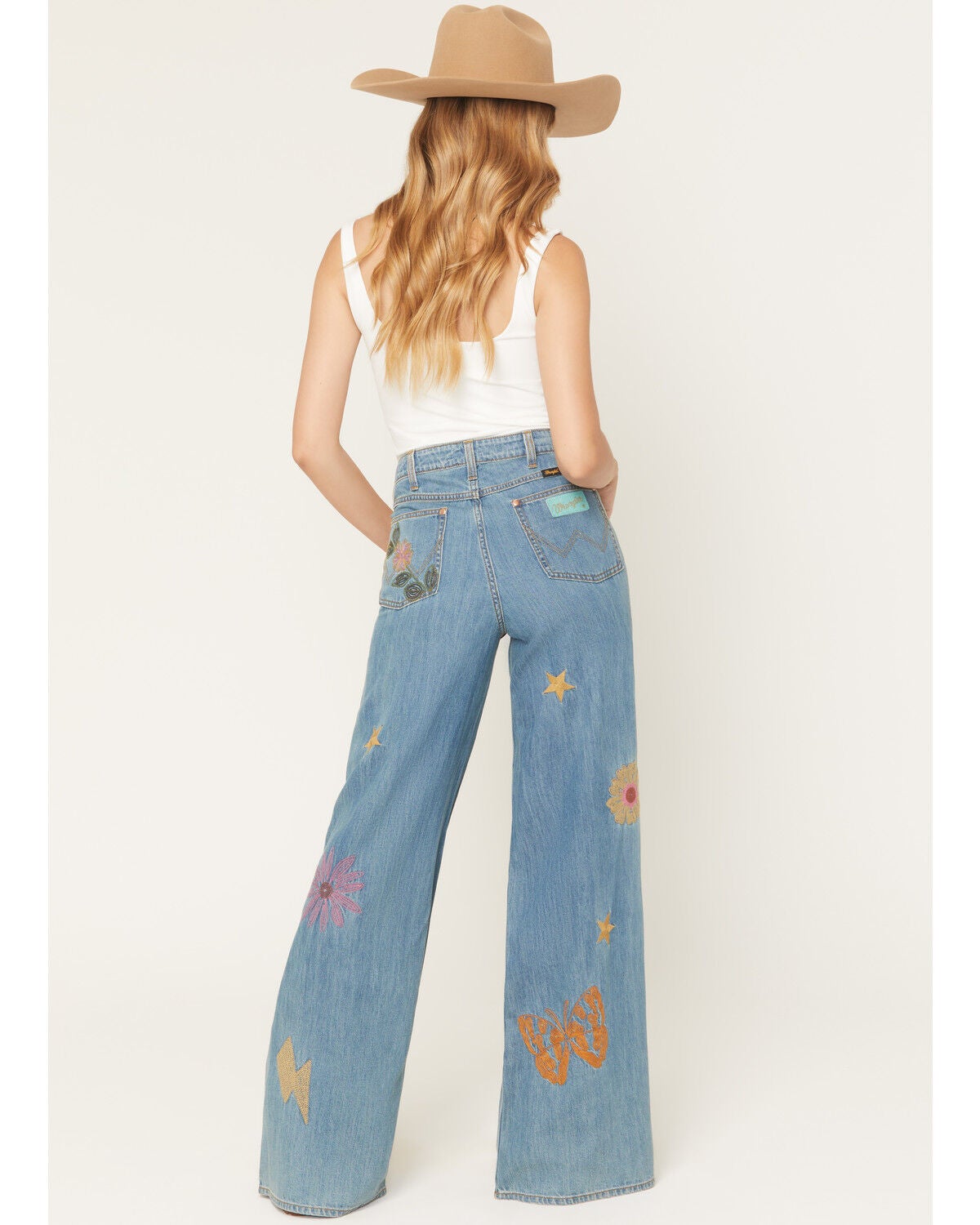 Image #3 - Wrangler X Lainey Wilson Women's Medium Wash High Rise Embroidered Cheeky Wide Leg Denim Jeans, Medium Wash, hi-res