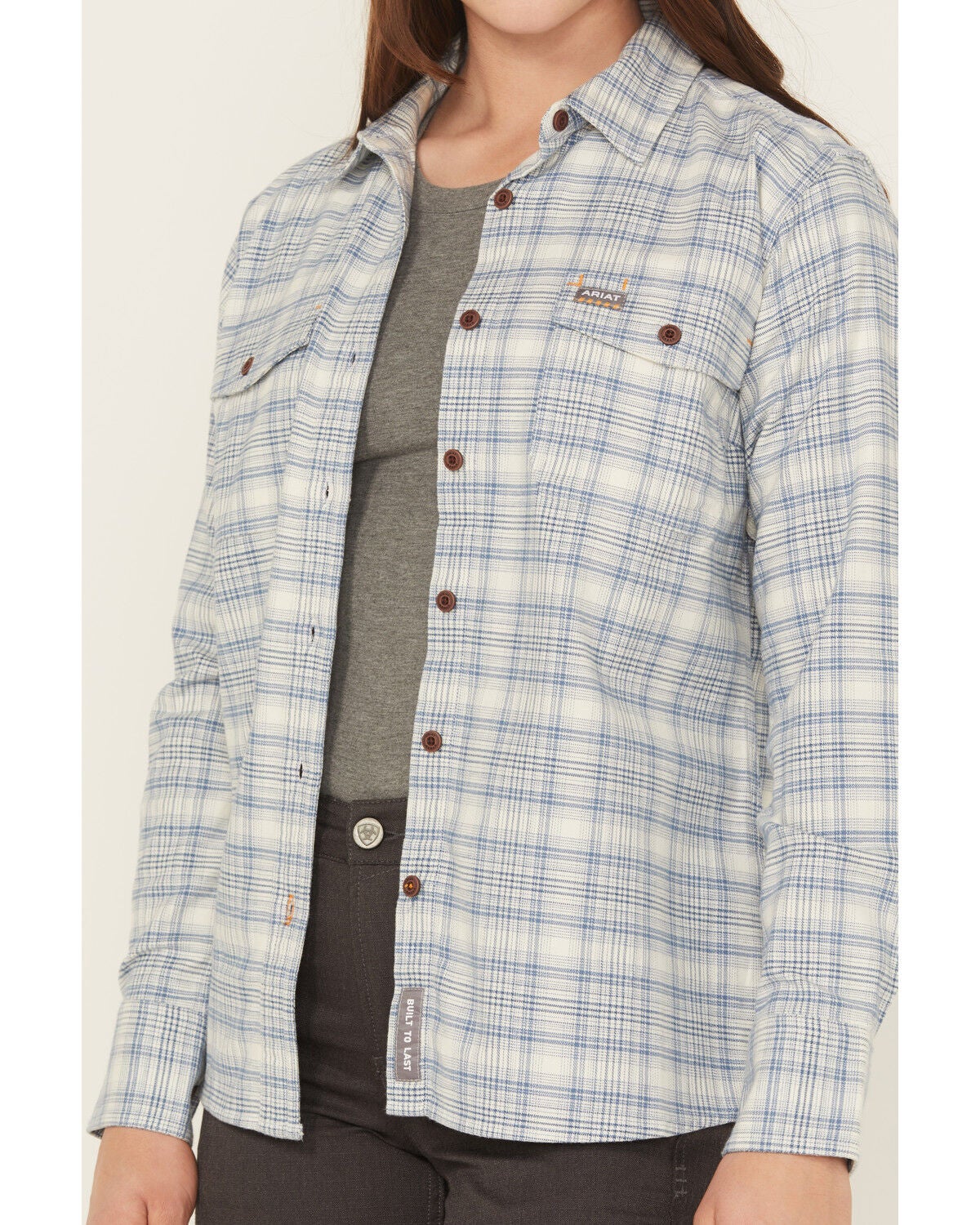 Image #3 - Ariat Women's Rebar Flannel DuraStretch Long Sleeve Button-Down Work Shirt, White, hi-res