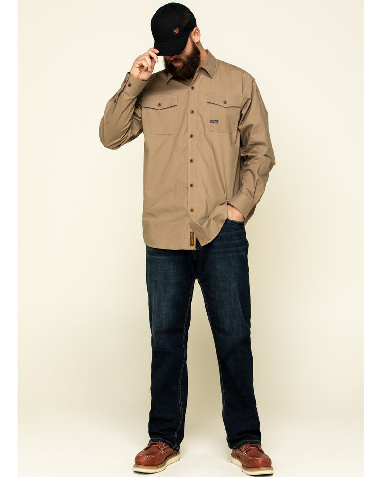 Ariat Men's Khaki Rebar Made Tough Durastretch Long Sleeve Work Shirt - Big , Beige/khaki, hi-res
