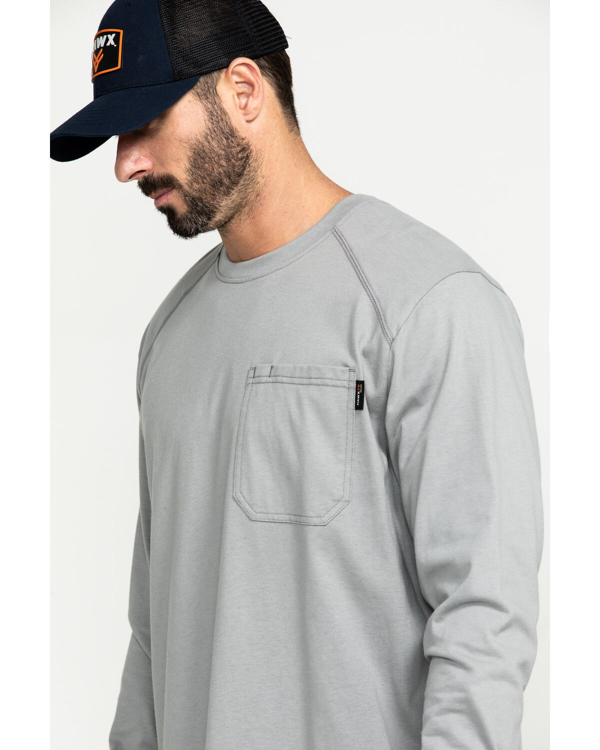 Image #5 - Hawx Men's FR Pocket Long Sleeve Work T-Shirt - Tall, Silver, hi-res