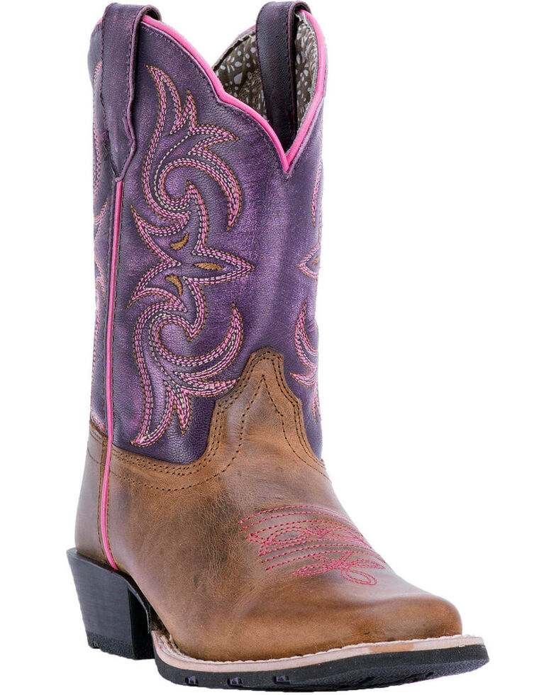 Dan Post Youth Girls' Majesty Brown/Purple Western Boots - Square Toe, Brown, hi-res