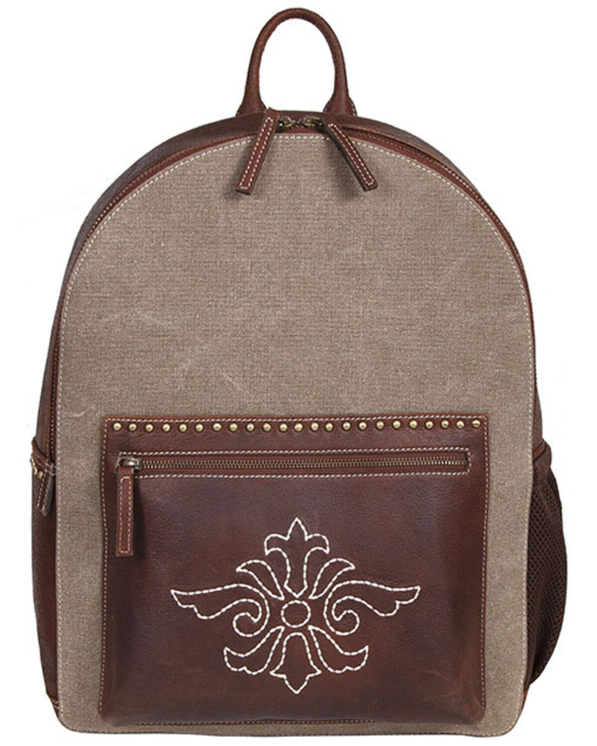 Image #1 - Scully Canvas and Leather Studded and Floral Embroidered Backpack, Tan, hi-res