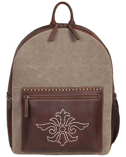 Scully Canvas and Leather Studded and Floral Embroidered Backpack , Tan, hi-res