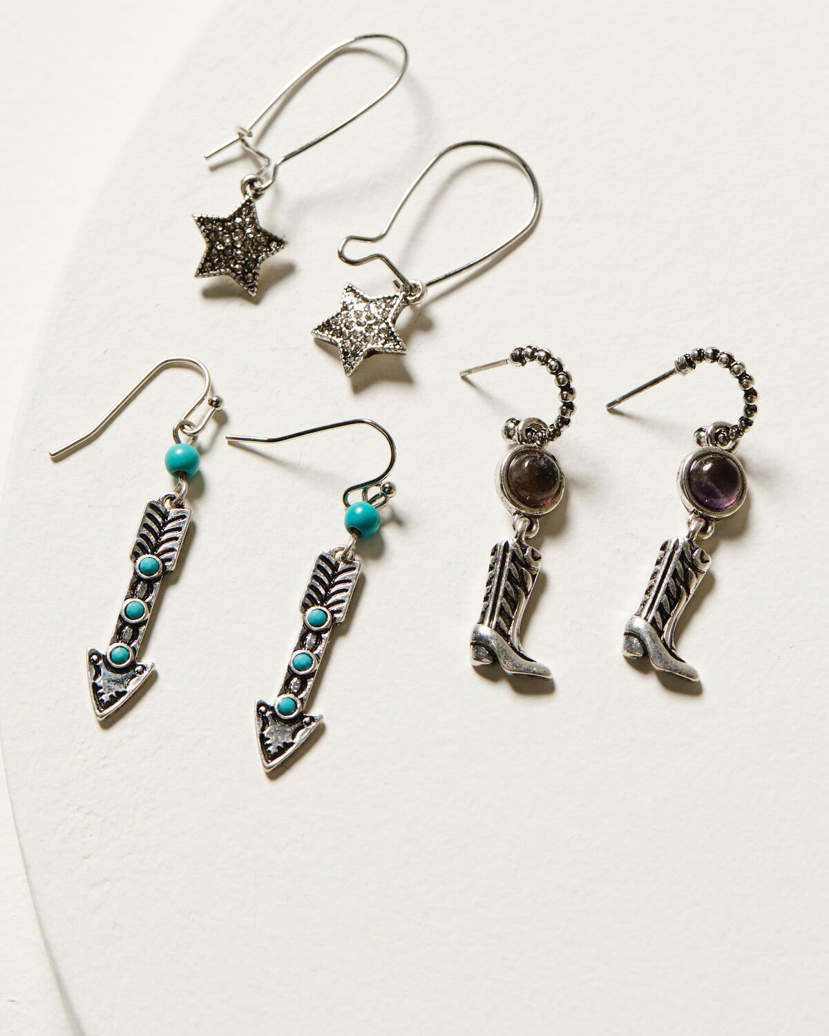 Image #1 - Shyanne Women's 3-Piece Silver Arrow Boot & Star Earrings Set, Silver, hi-res