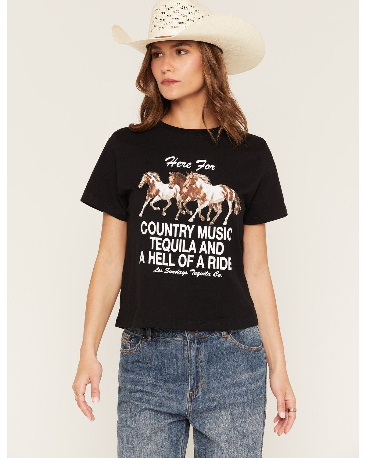 Los Sundays Women's Tequila & Horses Short Sleeve Graphic Tee, Black, hi-res