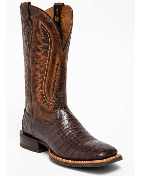 Image #1 - Ariat Men's Double Down Caiman Belly Cowboy Boots - Broad Square Toe, Brown, hi-res
