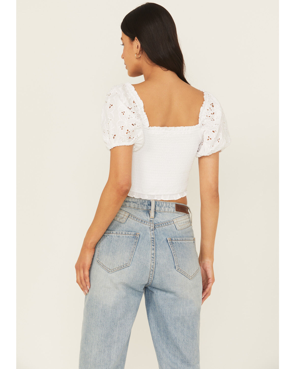 Image #4 - Miss Me Women's Eyelet Sleeve Bustier Top, White, hi-res