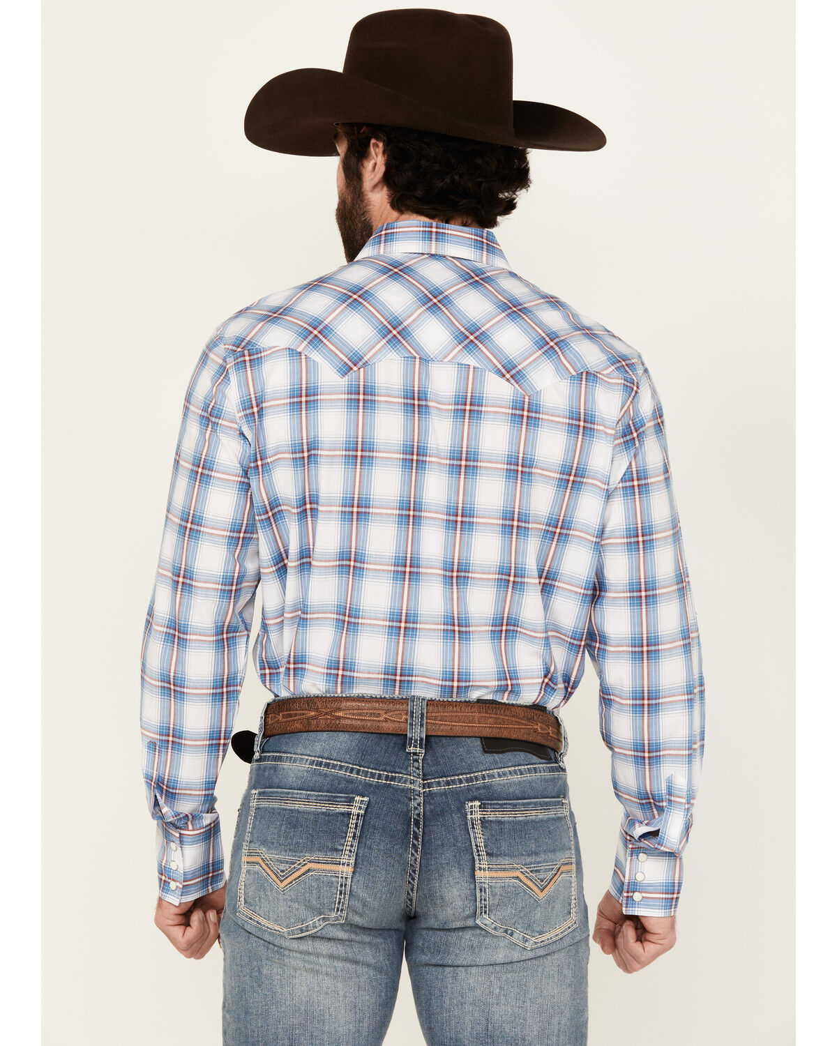 Image #4 - Wrangler Retro Men's Plaid Print Long Sleeve Snap Western Shirt, Blue, hi-res