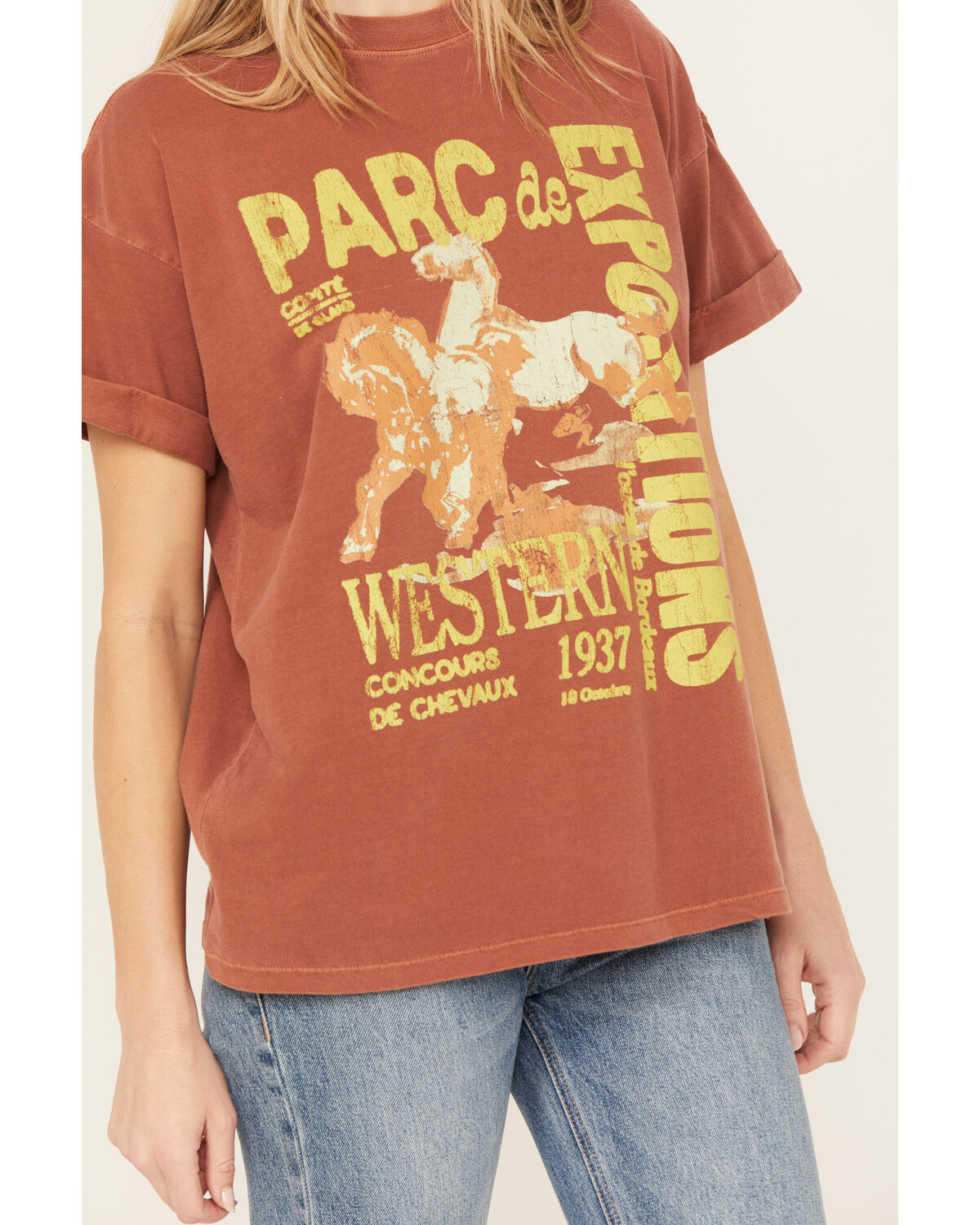 Image #3 - Girl Dangerous Women's French Western Boyfriend Graphic Tee, Rust Copper, hi-res