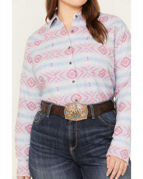 Image #3 - Ariat Women's R.E.A.L Billie Jean Southwestern Print Shirt - Plus, Blue, hi-res