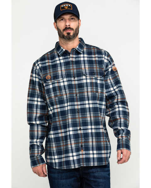  Hawx Men's FR Plaid Print Long Sleeve Woven Work Shirt - Big , Blue, hi-res