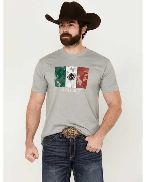 Ariat Men's Mexico Camo Flag Short Sleeve Graphic T-Shirt , Light Grey, hi-res