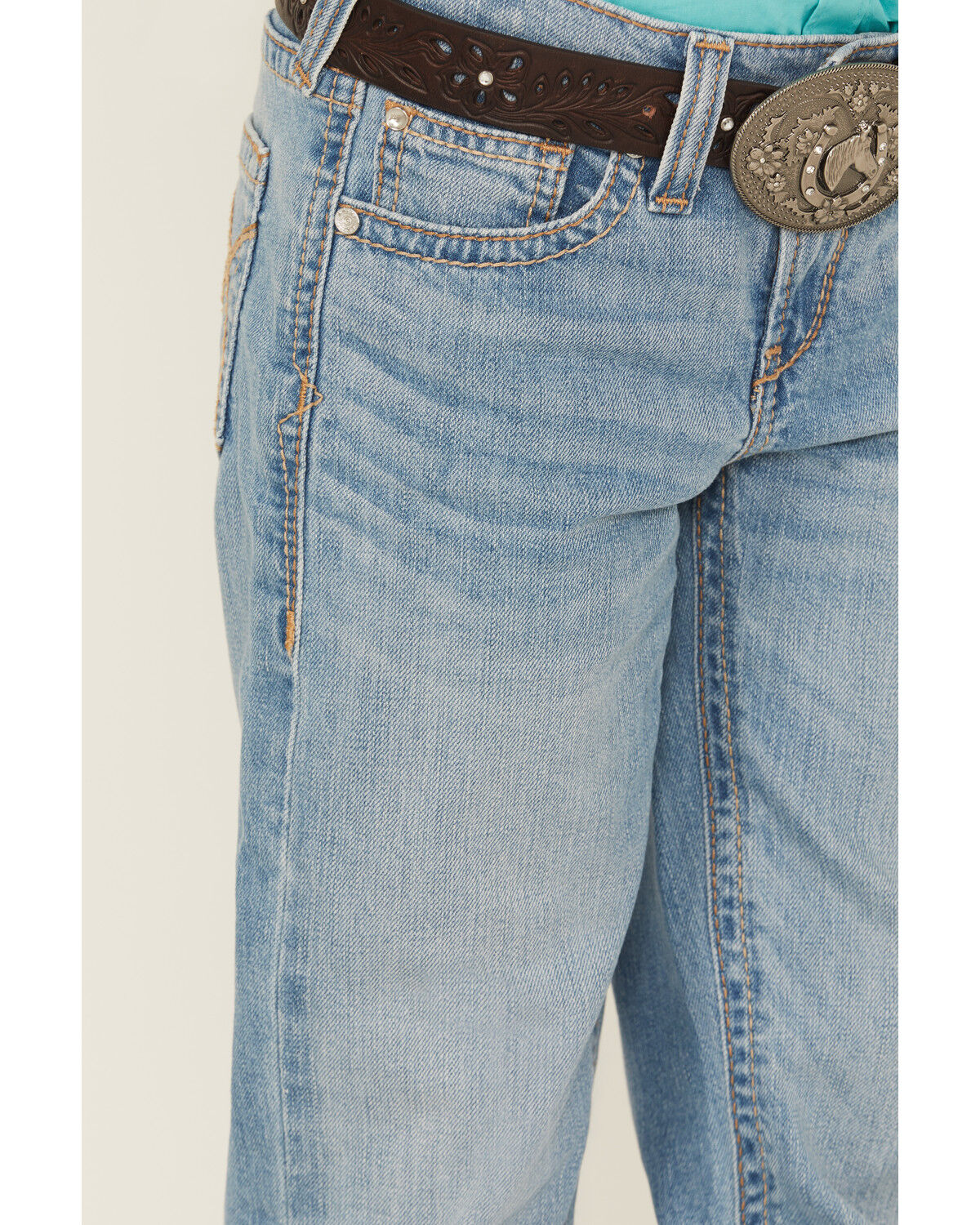 Image #2 - Ariat Girls' Hasley Bootcut Stretch Denim Jeans, Light Wash, hi-res