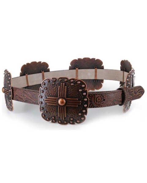 Image #1 - Angel Ranch Women's Brown Scalloped Concho Leather Belt , Brown, hi-res