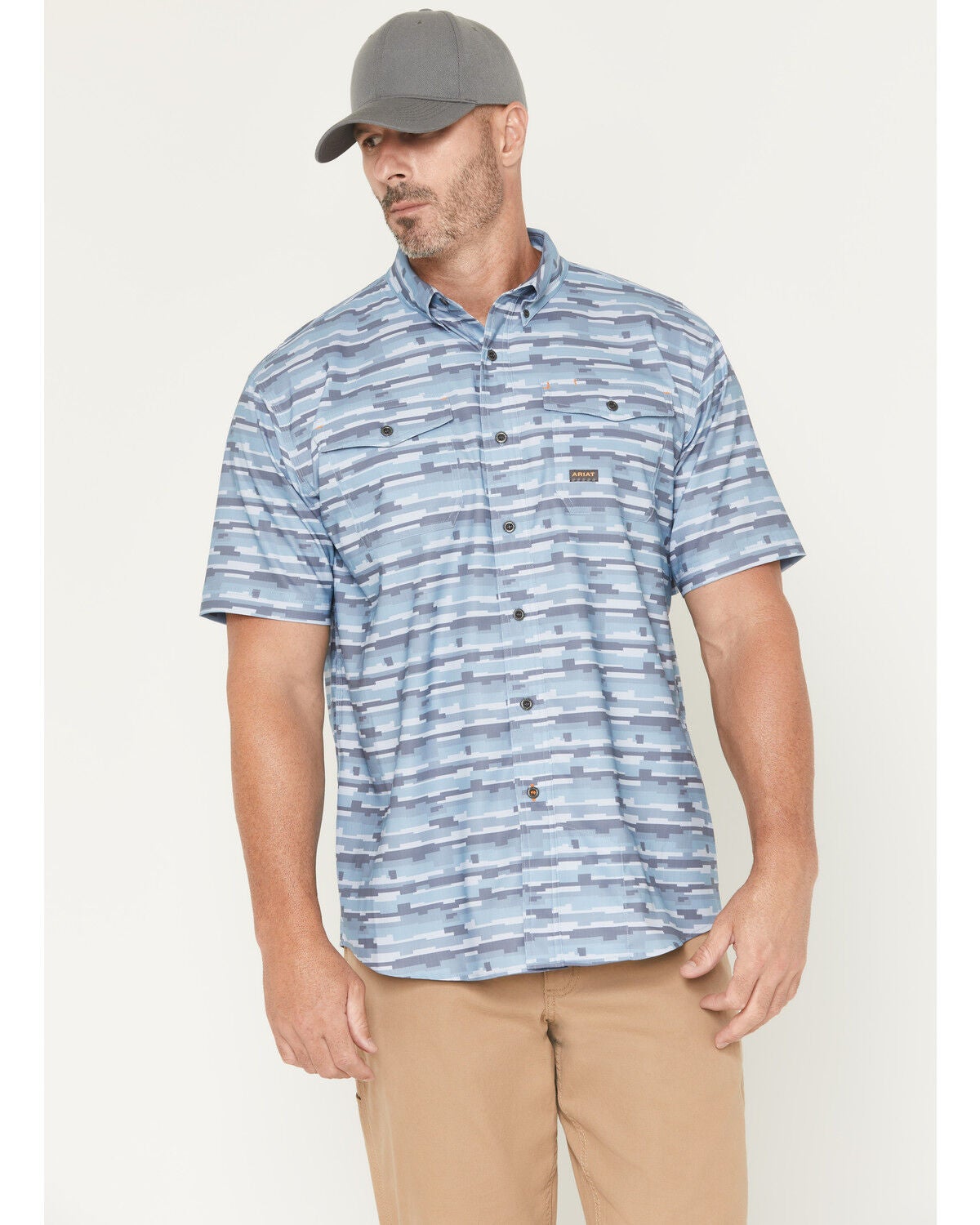 Image #1 - Ariat Men's Rebar Made Tough VentTEK Short Sleeve Button-Down Stretch Work Shirt, Blue, hi-res