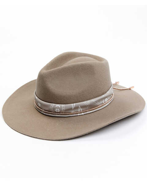 Shyanne Women's Wool Felt Paisley Bandana Western Hat, Taupe, hi-res
