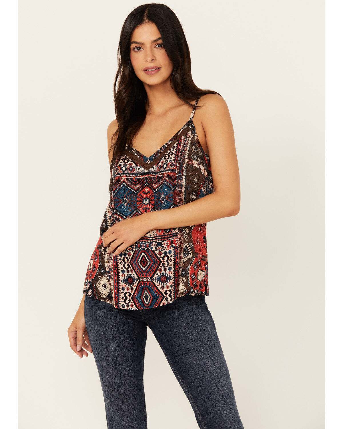 Image #1 - Idyllwind Women's Tampa Lace Trim Cami, Dark Brown, hi-res
