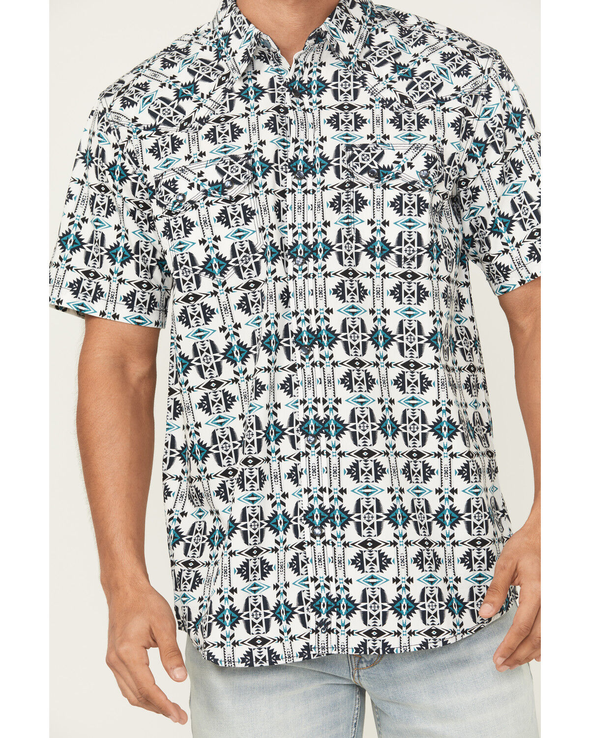Image #3 - Moonshine Spirit Men's Thunder Cloud Southwestern Print Short Sleeve Snap Western Shirt, White, hi-res
