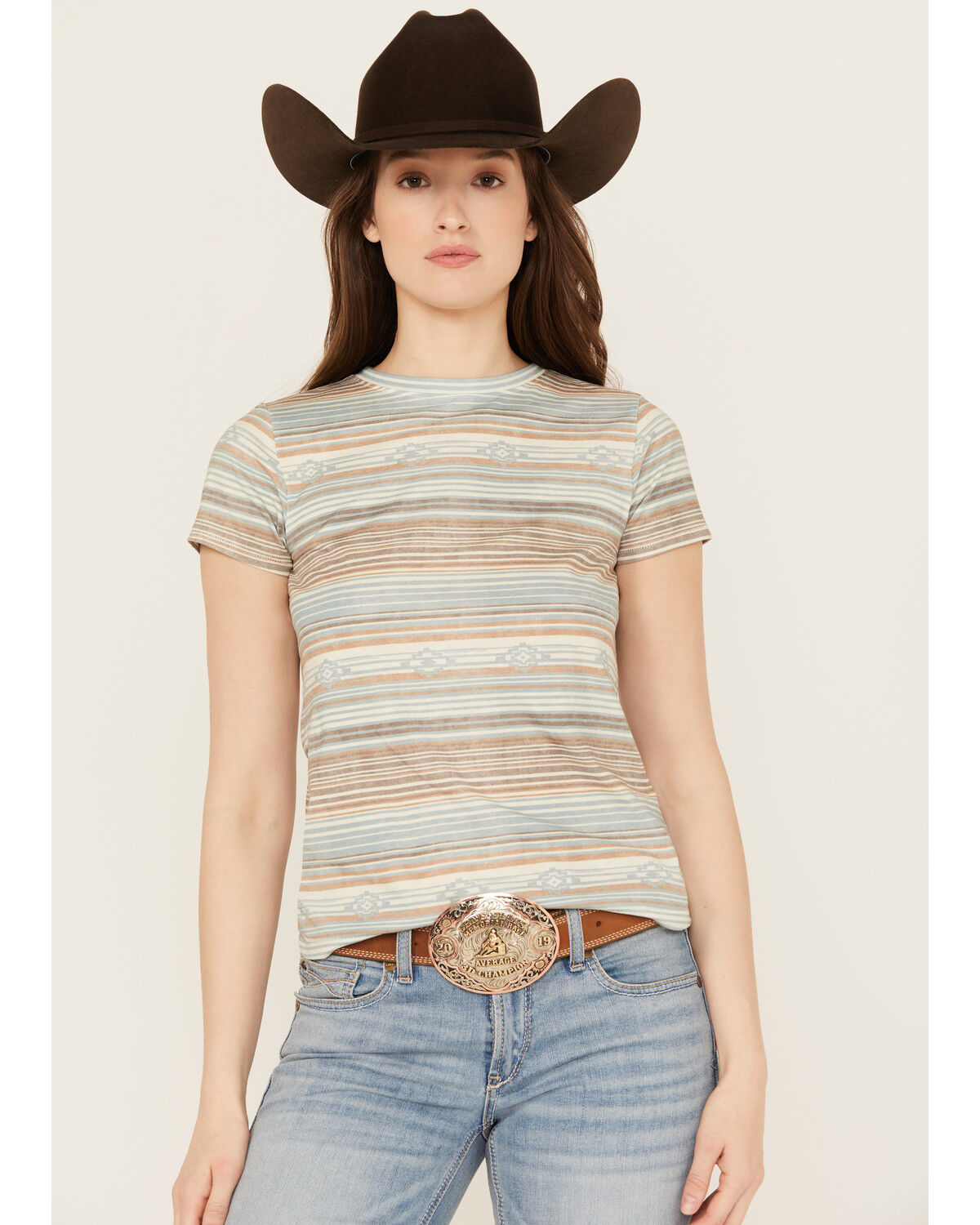 Image #1 - Shyanne Women's Serape Striped Crewneck Graphic Tee, Blue, hi-res