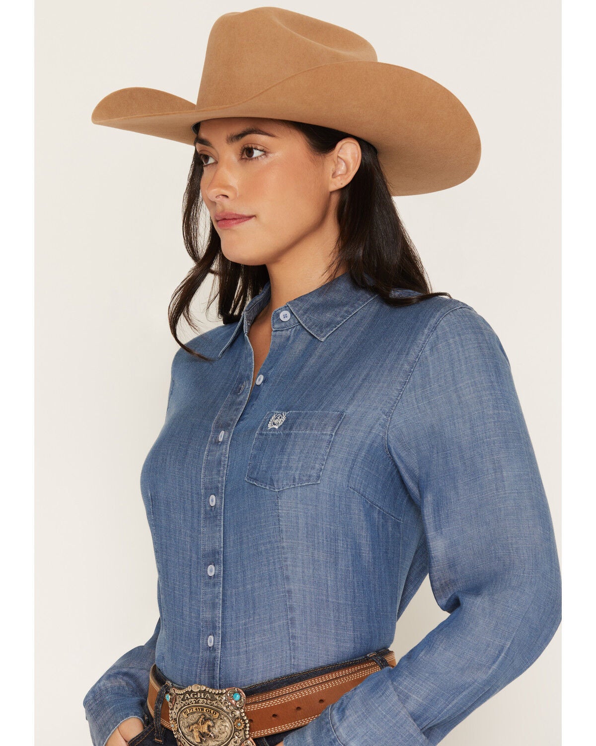 Image #2 - Cinch Women's Chambray Long Sleeve Button-Down Western Shirt, Indigo, hi-res
